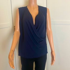Theory Sleeveless Silk Wrap Top in Deep Royal